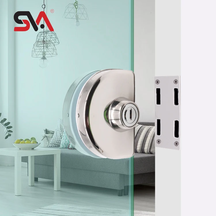 

FAM-0887 No Handle Mirror Brushed Circular Double Door Stainless Steel 304 Keys Wall Mounted Sliding Pull Glass Door Lock