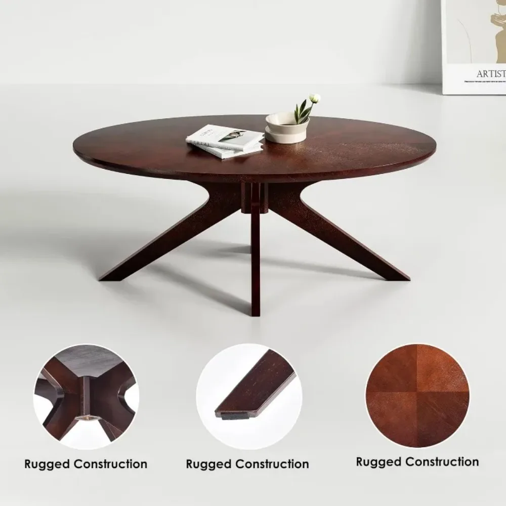 Office Coffee Table, 47" Wood Coffee Tabletop with Wood Frame,Oval Coffee Table for Living Room,Bedroom,47 Inch,Walnut Tabletop 5