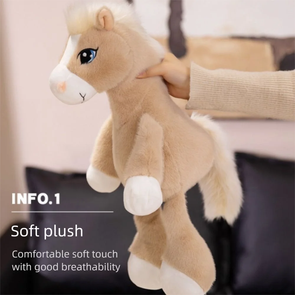 Simulation Sitting Foal Plush Doll with Mane Long Tail Horse Plush Toys Soft Stuffed Cartoon Horse Stuffed Toy Room Decoration