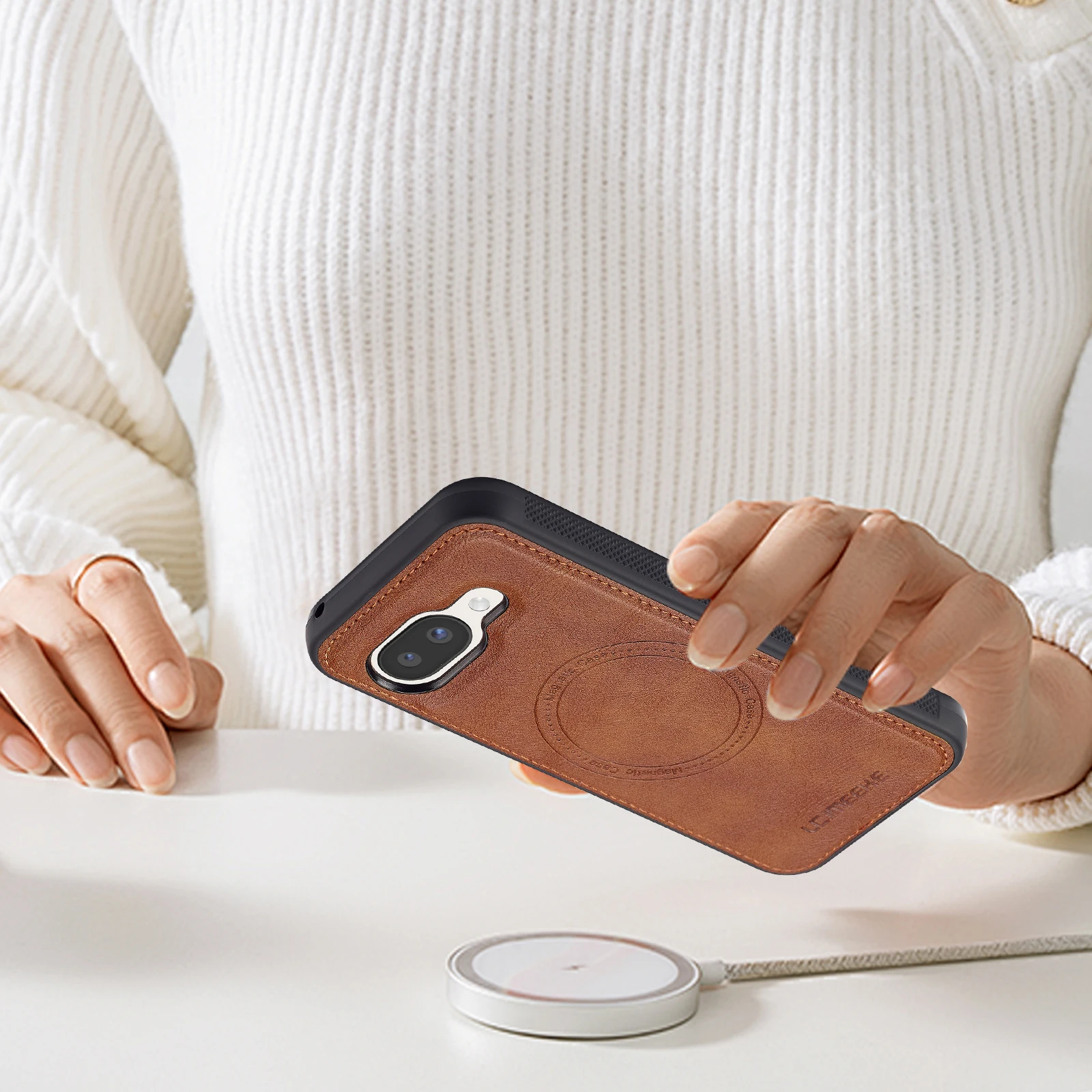Luxury Magnetic Leather Phone Case with Wireless Charging and Shockproof Slim Fit Design
