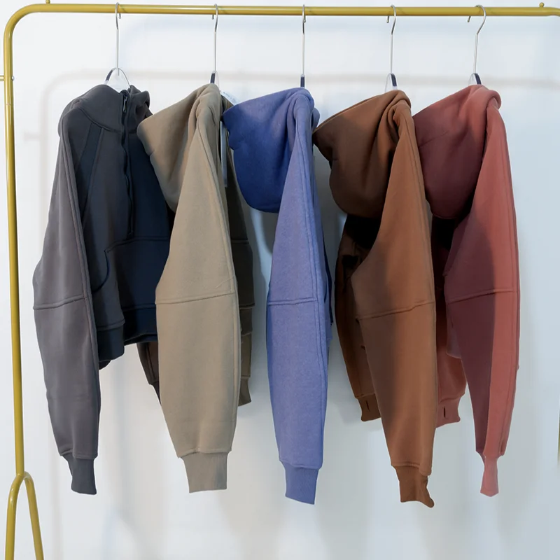 Autumn and winter yoga wear women's sports half zip hoodie hoodie casual loose short plus fleece