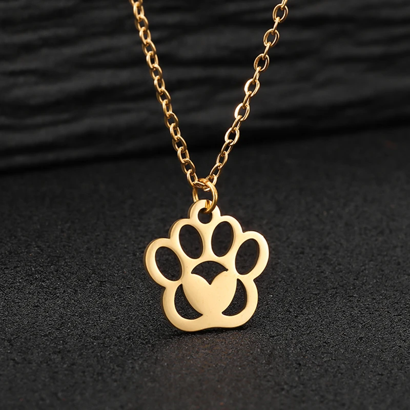 Stainless Steel Necklace Choker Paw Pendant with Heart - PeticaDeals