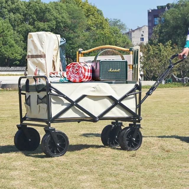 Kerti Kocsik Fékkel Élelmiszerbolthoz, Kültéri, Összecsukható Kemping Kocsi Tengerparti Kosárhoz, Levehető Pu Kerekekkel A Homokhoz