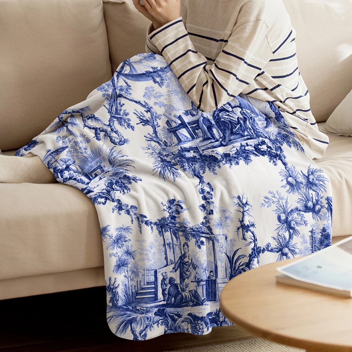 Throw Blanket Blue Chinoiserie Toile Throw Blanket  Warm Microfiber Blanket Flannel Blanket For Bedroom