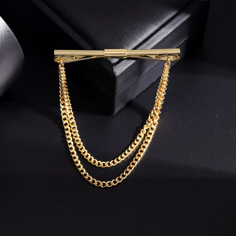 Fashion Gold Sliver Color Brooches Pins Tassel Chain Shirt Collar Clips Luxulry Jewelry Gifts for Men Accessories High Quality