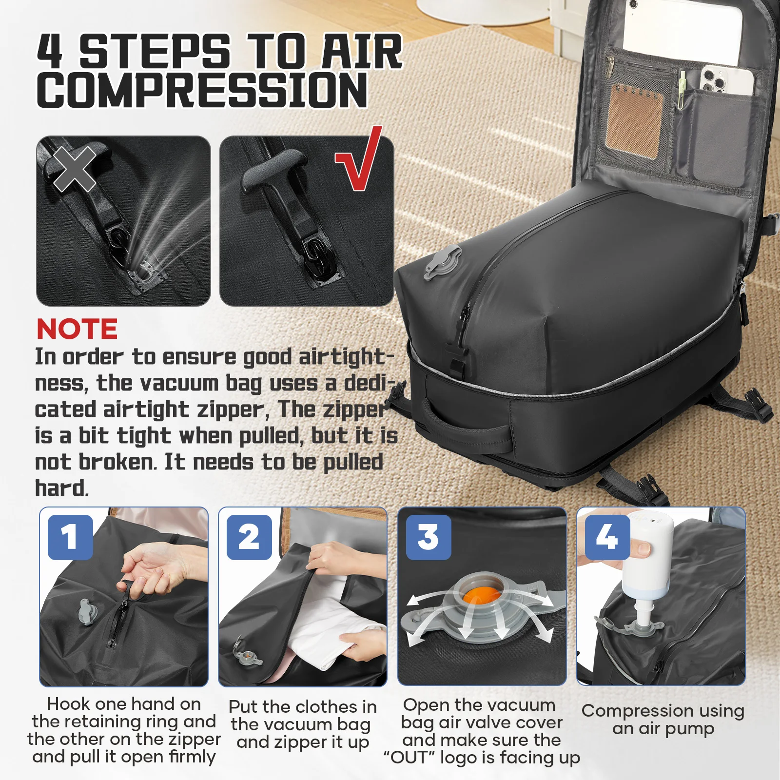 Easyjet Cabin Bag 45x36x20 Vacuum Travel Backpack, Hand Luggage Business Laptop Women Men Backpack Work Bag, Vacuum Storage Bags