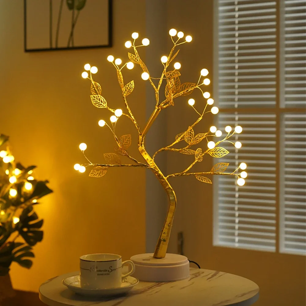 LED Tree Lights Artificial Decorative Fairy Light Battery Operated Tabletop Bonsai Lamp for Party Holiday Camping Summer Decor