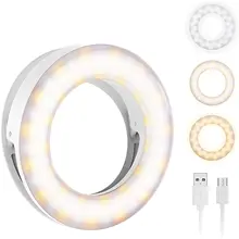 

Meifigno Upgraded Selfie Ring Light [3 Light Modes] [Rechargeable], Adjustable Brightness Clip on Laptop/iPhone/iPad, LED