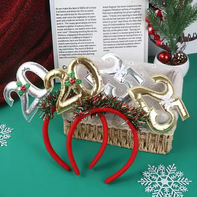Christmas Headdress Happy New Year Headband Glitter Sequins New Year Hair Hoop Xmas Party Decoration Noel Photo Prop Gifts