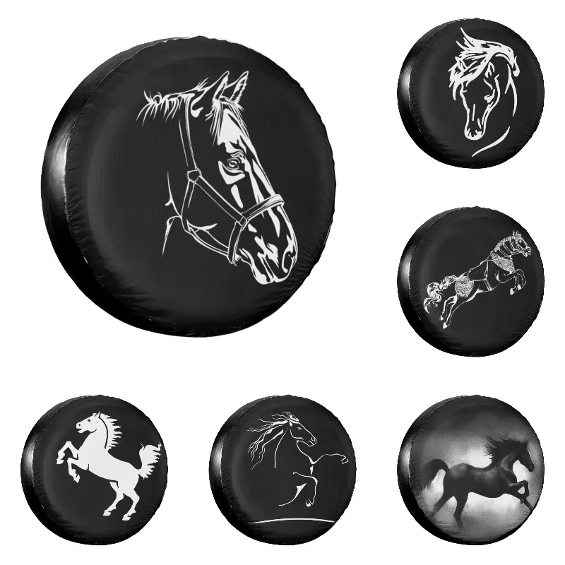 

Silhouette Of Horse Head Spare Tire Cover Bag Pouch for Jeep Pajero Dust-Proof Car Wheel Covers 14-17 Inch Inch