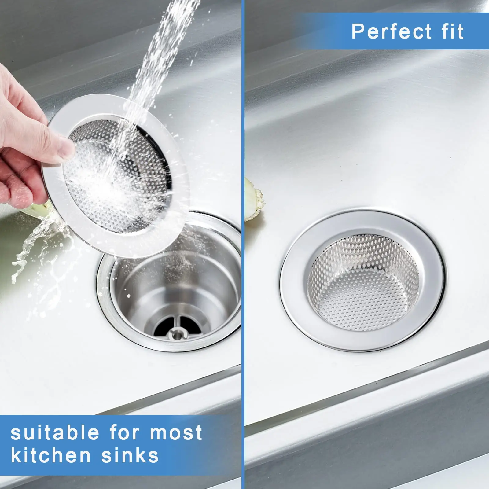 2 Pcs Kitchen Sink Strainer,Stainless Steel Punching Sink Drain Strainer Shower Drain Hair Catcher Bathroom Kitchen Accessories 6