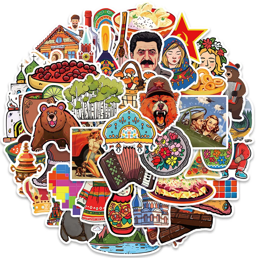 50pcs Waterproof Graffiti Cute Funny Cartoon Russian Culture Stickers For Laptop Water Bottle Luggage Notebook Vinyl Decals 76 mm 3 wings carbide diamond non coring drill bit for water well drilling mining z 42 z 50 russian brazil