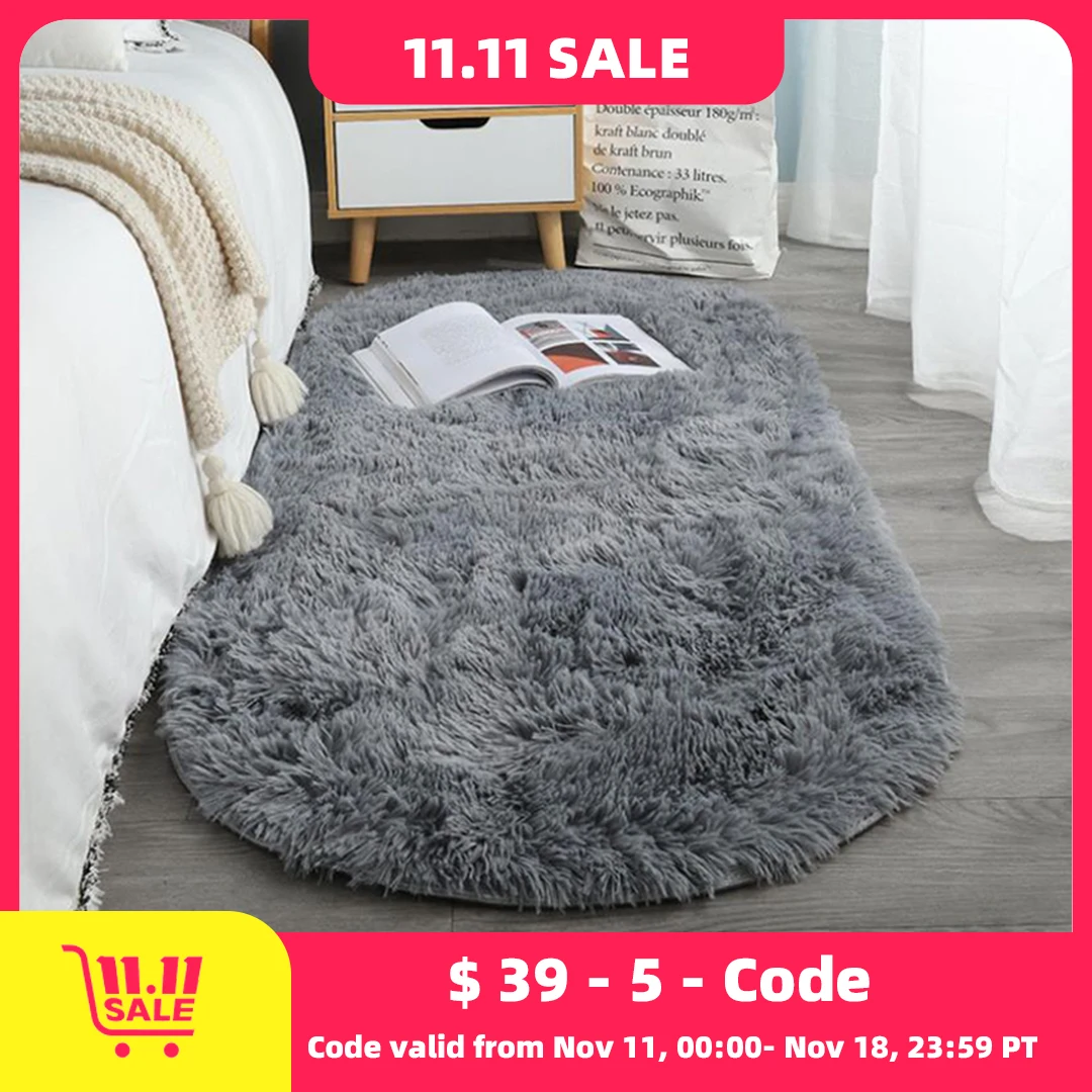 Oval Soft Silkly Plush Carpet Modern Home Decor Living Room Sofa Coffee Table Floor Rug Girl Bedroom Foot Mat Balcony Cushion