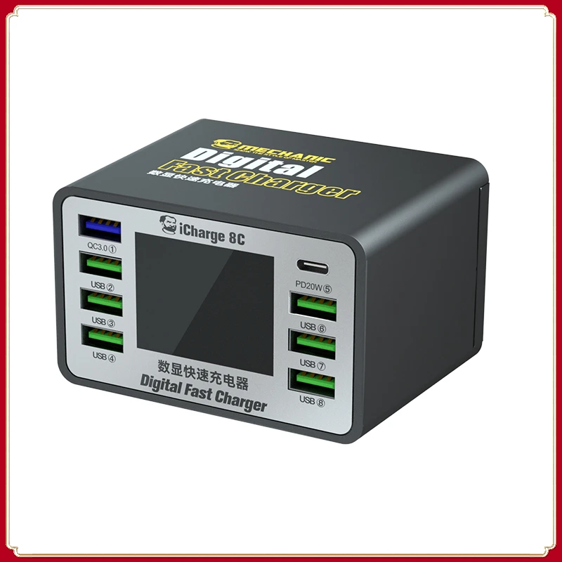 

Fast Charger MECHANIC ICharge 8A 8C 8 Ports for Mobile Phone Ipad Smart Watches Independent Digital Display Wireless Charging