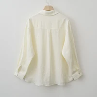 2025 Summer Autumn Long sleeve Linen oversized blouse Basic Shirt - Image 4