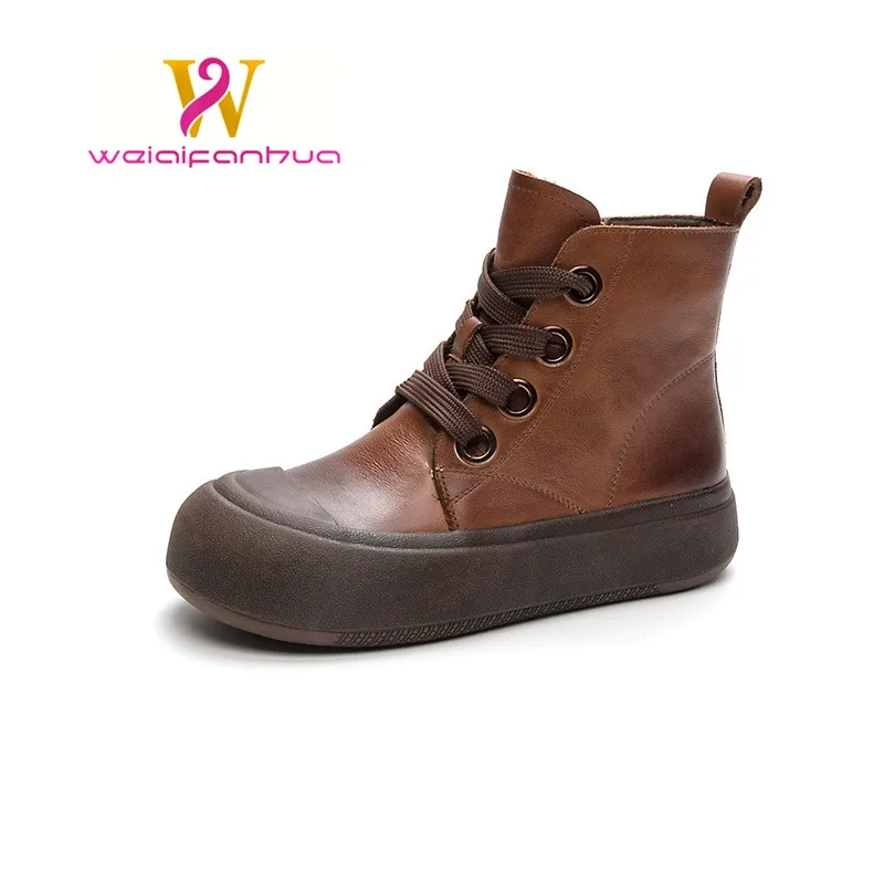 Booties Fall/Winter 2023 New Mid-Tube Women's Boots Top Layer Cowhide Thick Soled Fashion Versatile Leather Women's Boots