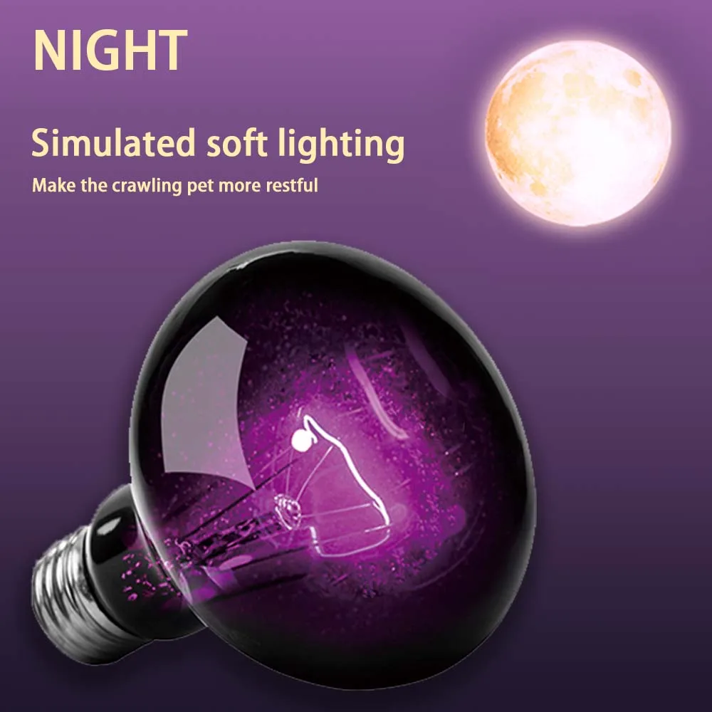 Reptile Heating Lamp Reptile Light Bulb Reptile Lamp Bulb 220-240V Reptile Night Sun Lamp UVA UVB 25/50/75/100W Self-Ballasted Vapor Basking Spot Pet Heat Bulb for Amphibian Warmer