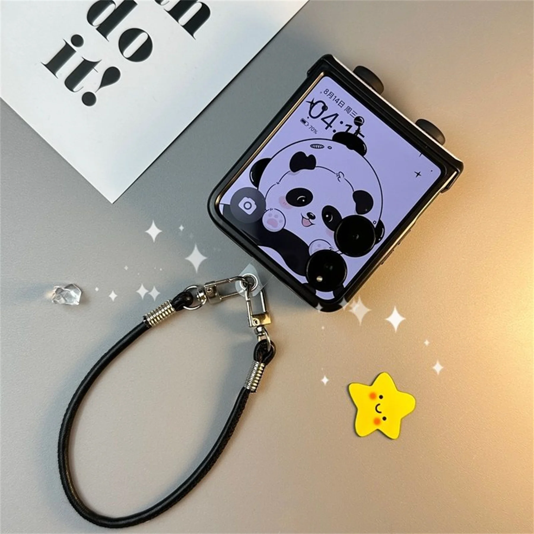 Adorable 3D Panda Patch White Phone Case with Leather Strap