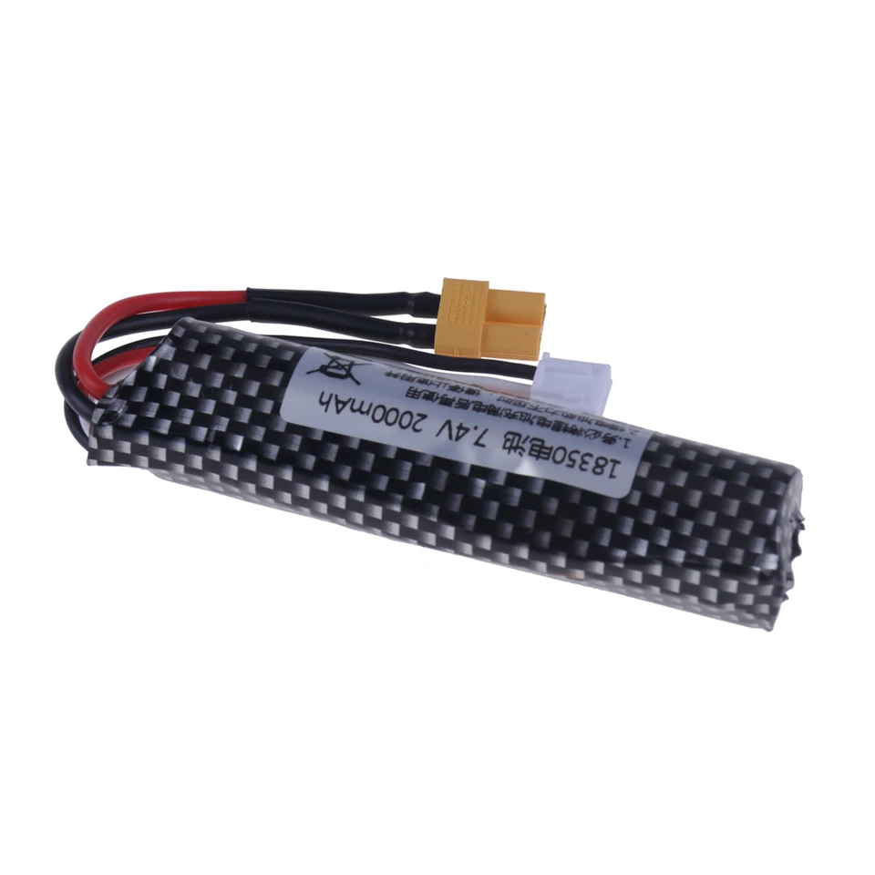 7.4V 2000mAh Battery For Splatter Ball Gun Gel Bead Blaster Airsoft: 2 Pack Rechargeable Replacement Batteries With USB Charging Cable SM2P Plug Compatible With Splatrball SRB1200 400 400-SUB