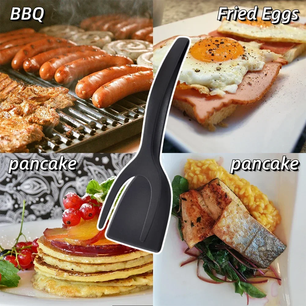 Non Stick Coating Nylon 2 in 1 Grip Flip Spatula Tongs Omelet Pancake Fish French Toast Egg Flipper Kitchen Cooking Tool