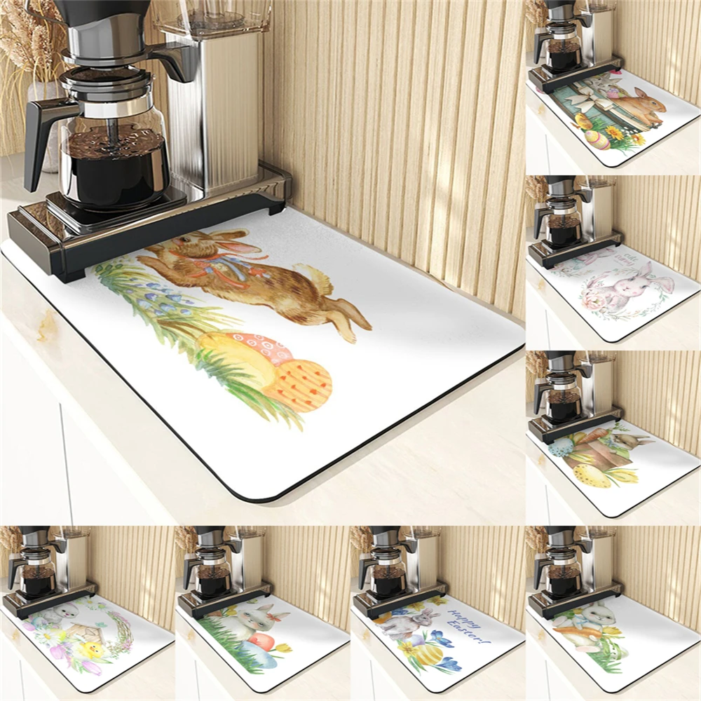 

Коврик для стола в пасхальном стиле, абсорбирующий коврик для сушки кухонных подставок, силиконовые кухонные коврики с принтом кролика, коврик для посуды