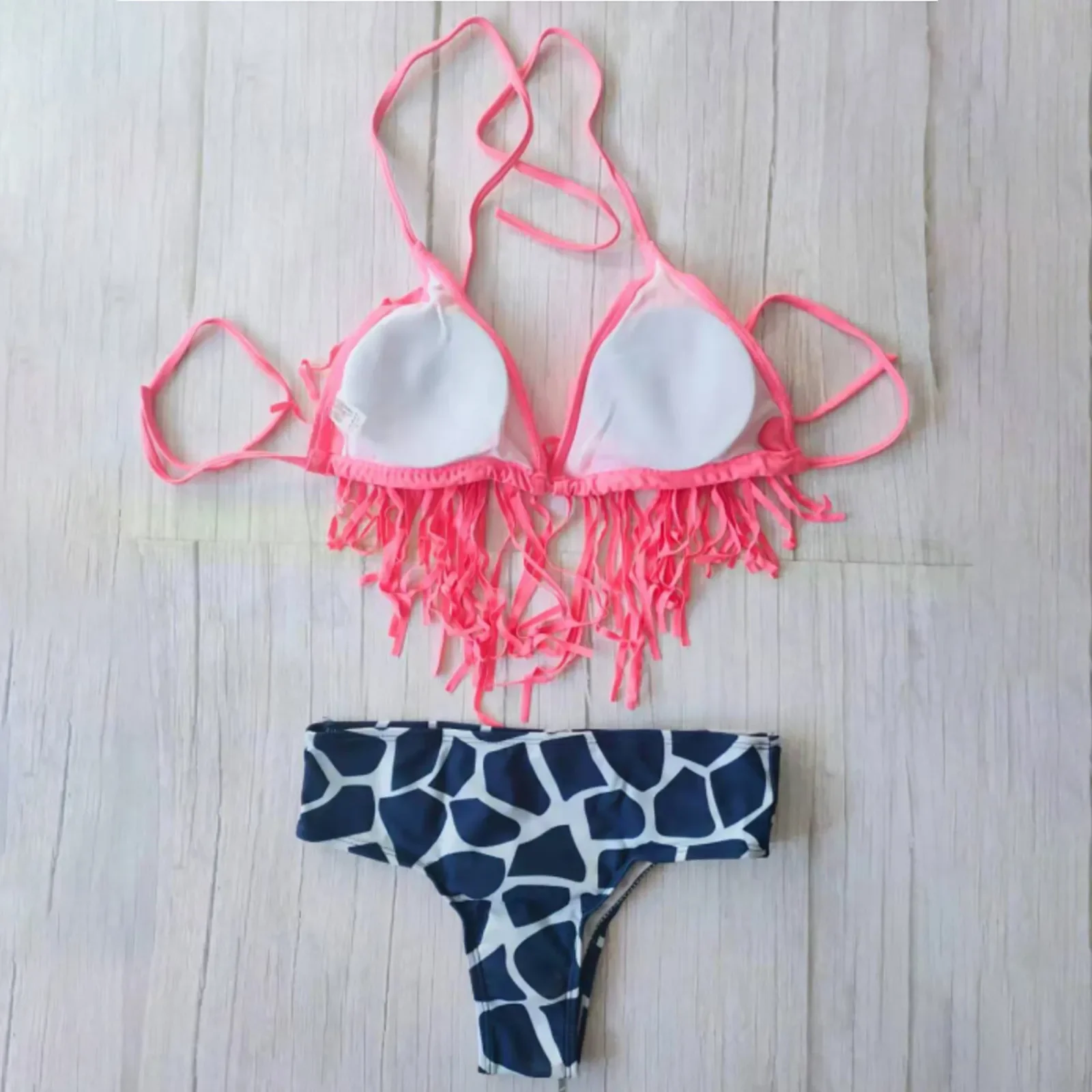 Female Swimwear Sexy Bathing Suit Tassel Print Bikini Push-Up Swimwear Summer Bathing Beachwear Set For Woman купальник женский