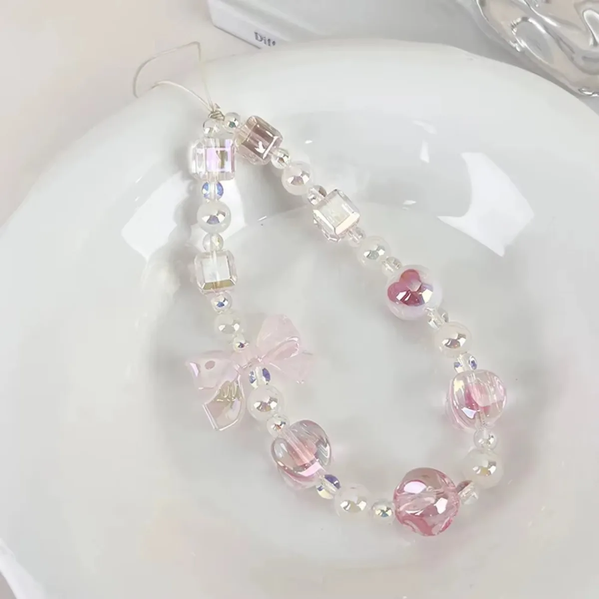 Colorful Beaded Phone Charm Bracelet with Bow Design