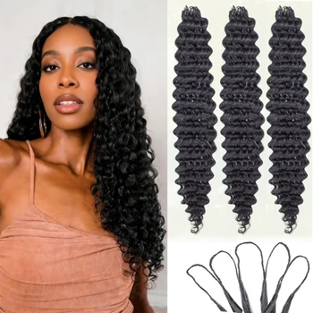 Extensioni per capelli sintetiche a onda profonda senza nodi, con riccioli invisibili pre-separati, tipo Pixie, per trecce all'uncinetto