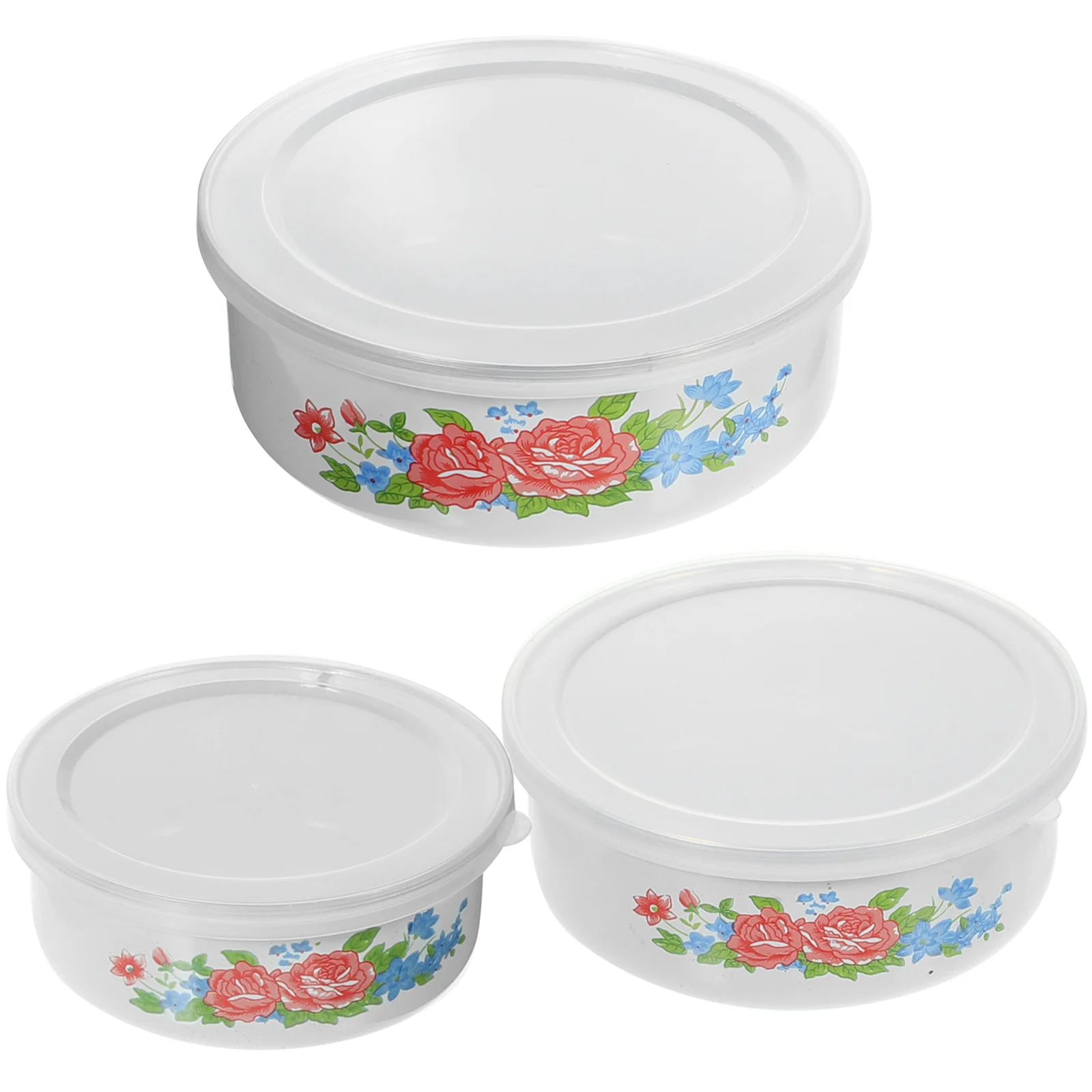 

3 Pcs Fresh-keeping Enamel Bowl Storage with Lid Mini Fridge Containers Sink Salad Office Fruit Food Bowls Work Lids