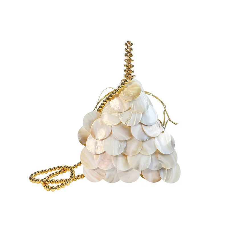 2025 new women sequins hand-woven beaded shell bag luxury fashion natural crumb party elegant handbag vacation beach bucket bag