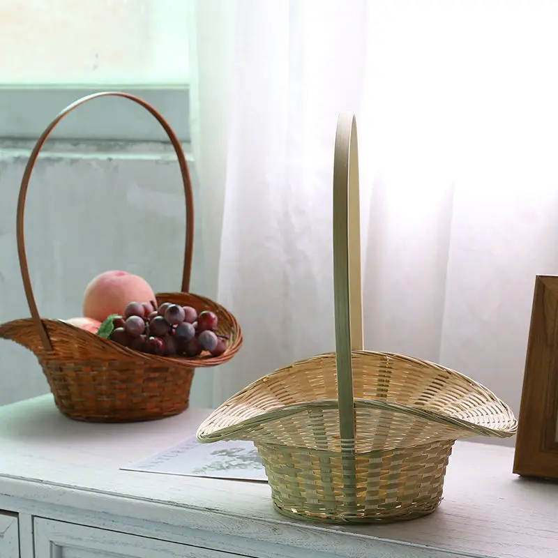 

Bamboo doll basket hand basket fruit basket desktop storage bamboo basket snacks cakes bamboo products bamboo weaving.