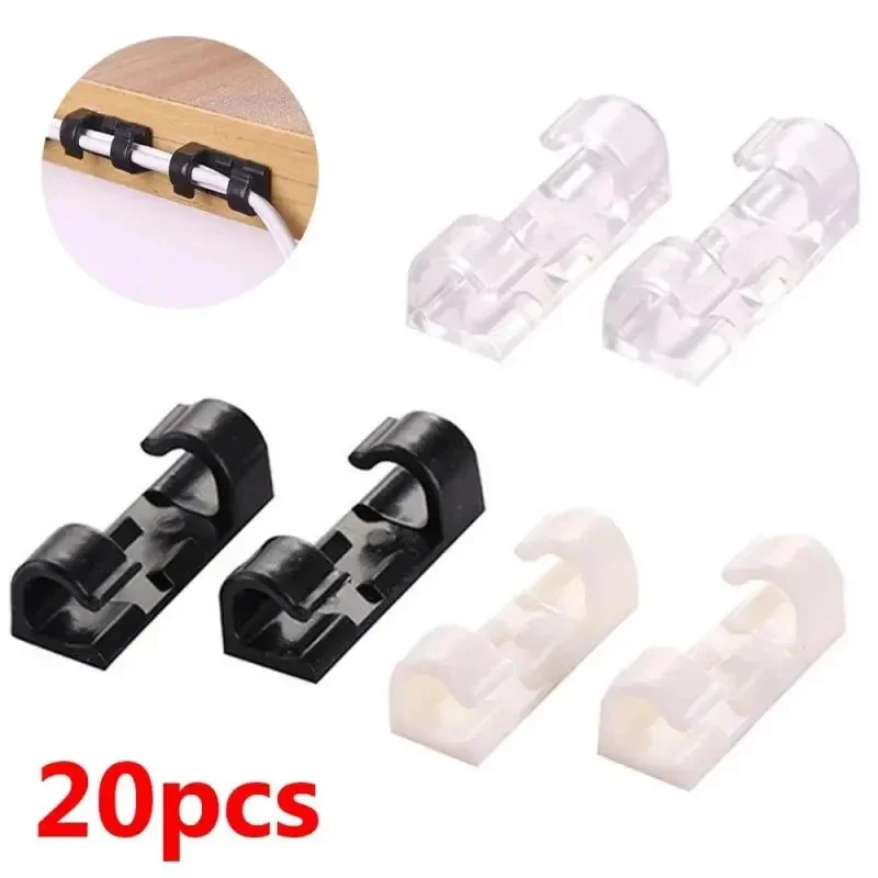 20 Pcs Cable Organizer Self Adhesive Drop Wire Holder Cord Management Tidy Fixed Clamp Earphone Line Clip Home Office