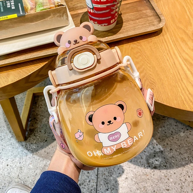 1300 ML Kawaii Bear Water Bottles With Straw Strap Summer Large School Ice  Jug Juice Milk Drinking Bottle For Boy Girls BPA Free