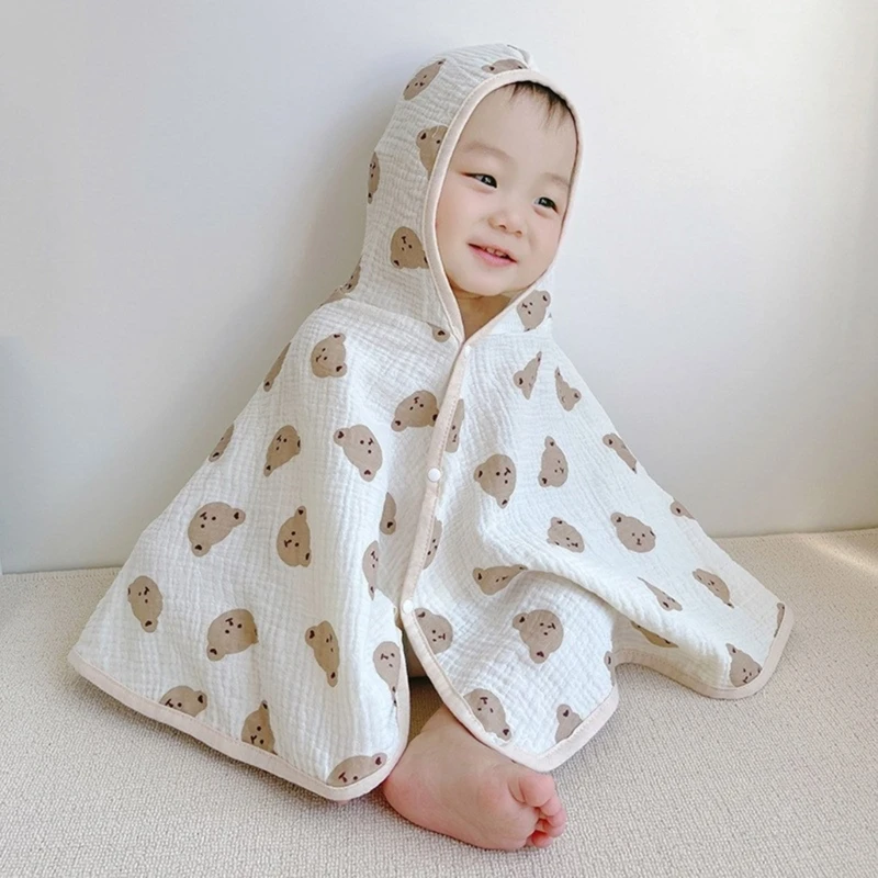 Print Hooded Bath Towel for Girls Boy Soft and Absorbent Baby Wrap Blanket 40JC