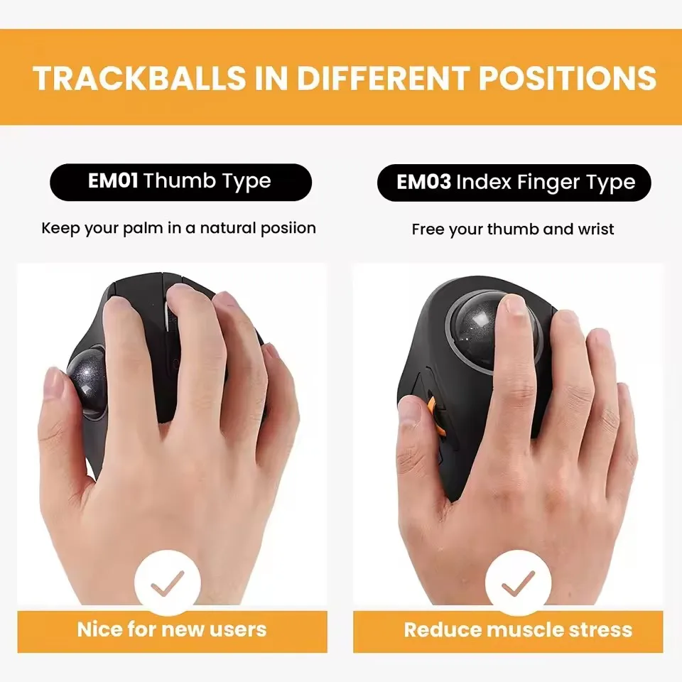 ProtoArc Mouse Wireless Index Finger Trackball Mouse Rechargeable RGB Rollerball BT 2.4g Mice for Computer Laptop 3 Device Conne