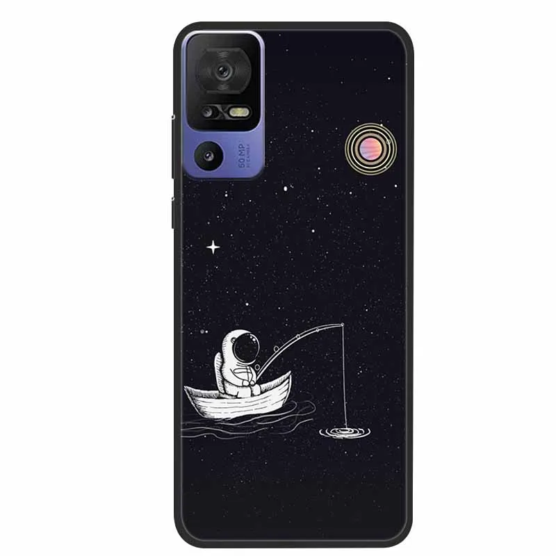 Astronaut Soft Silicone Phone Case with Spaceman and Moon Design