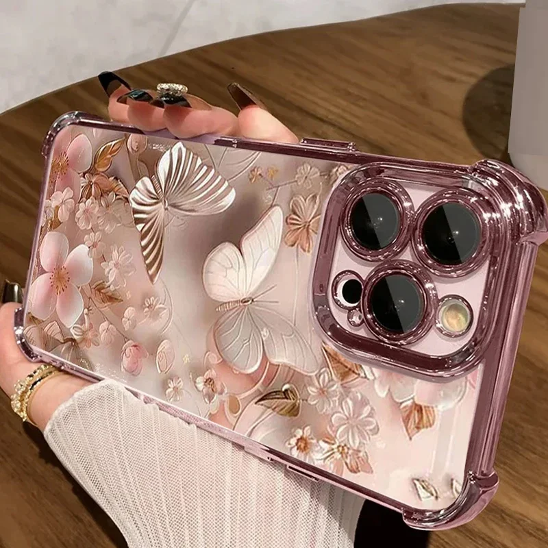 Elegant Flower Butterfly Plating Shockproof Phone Case Cover