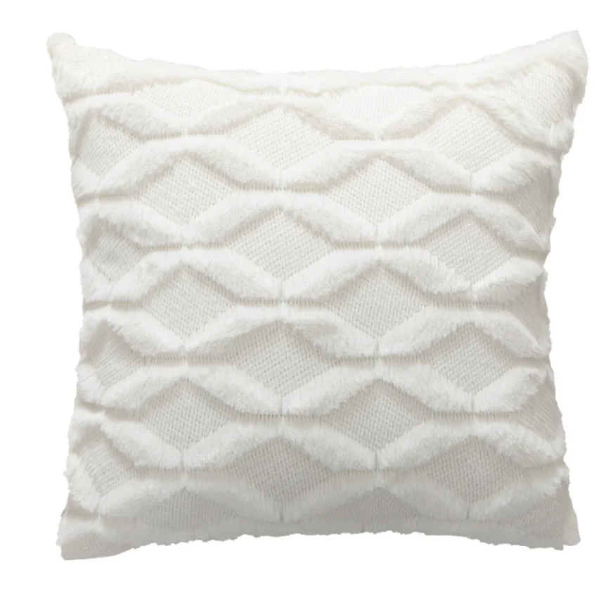 

2023 Car Office Throw Pillow Waist Pillowcase Faux Rabbit Hair Quilted Plush Pillow Case Headrest Pillow Case Cushion