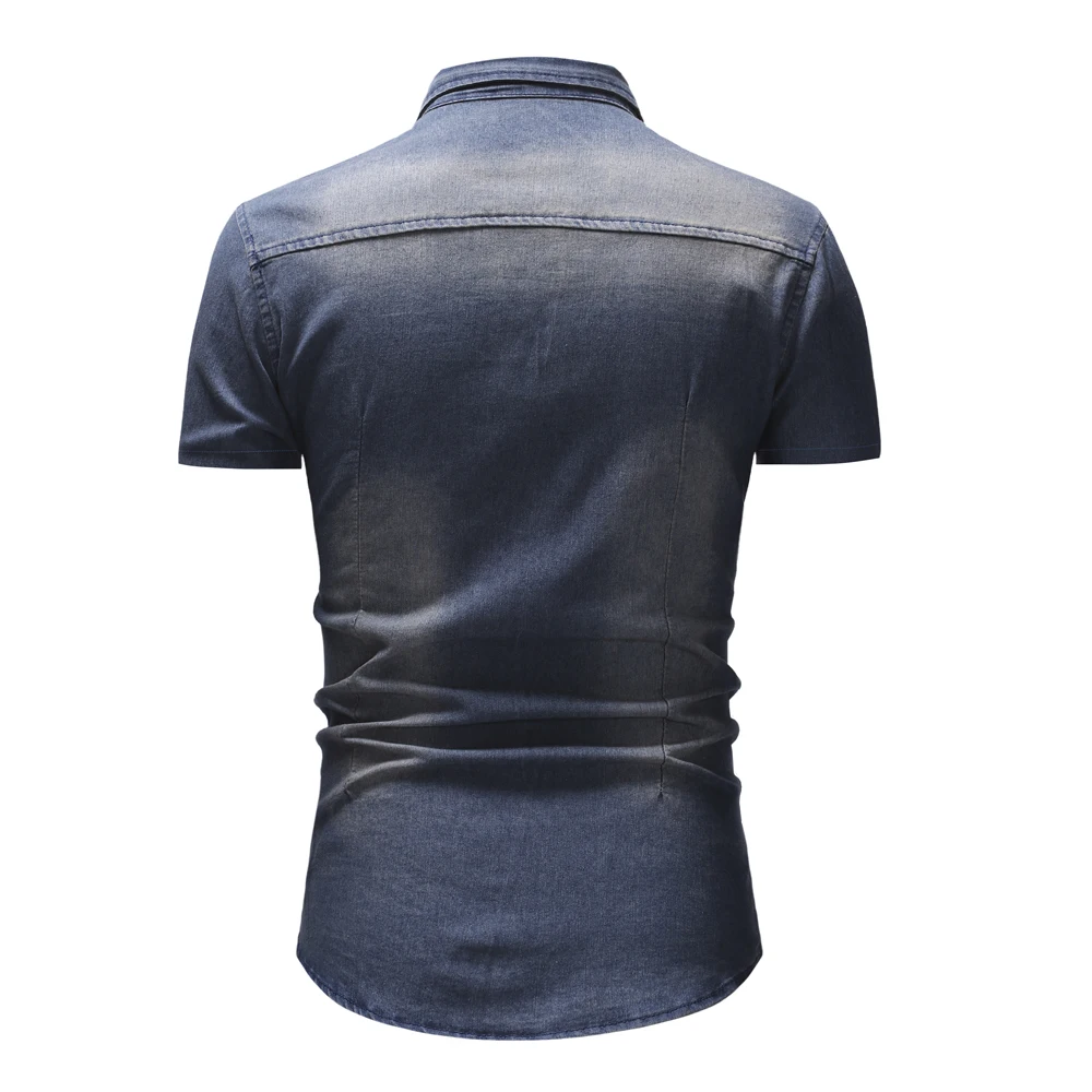 Summer New Simple Men Denim Shirt Casual Business Mens Short Sleeve Shirts Fashion Polo Collar Male Tops denim shirt