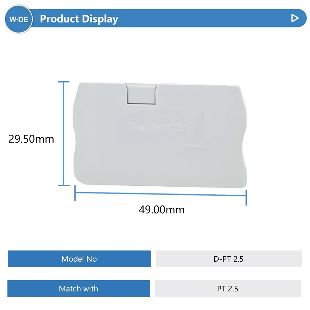 D-PT2.5 End Cover For PT2.5 Din Rail Terminal Blocks 1 Piece din rail terminal block