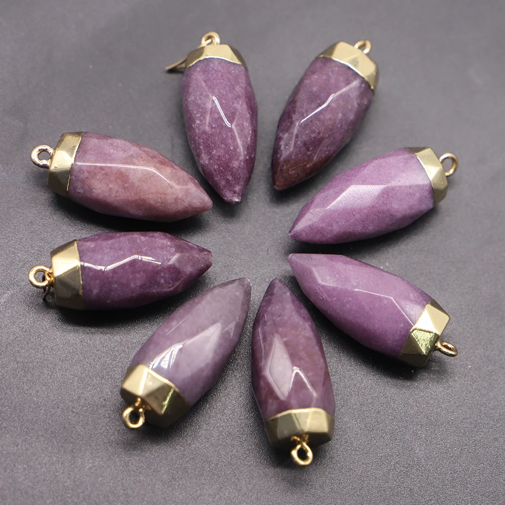 Natural Stone Gold Cone Healing Pendulum Faceted Pendants Rose Quartz Crystal Necklaces Charms DIY Jewelry Making Wholesale 8PCS