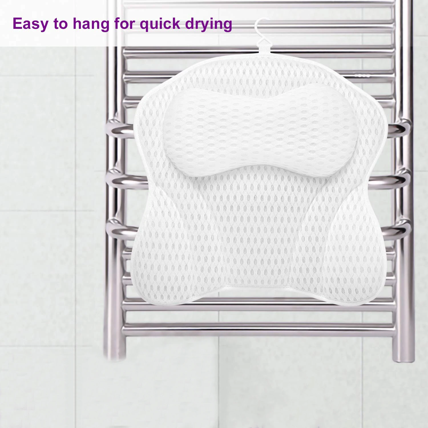 Bath Pillow Ergonomic Bathtub Spa Pillow With 4D Air Mesh Technology 6 Suction Cups