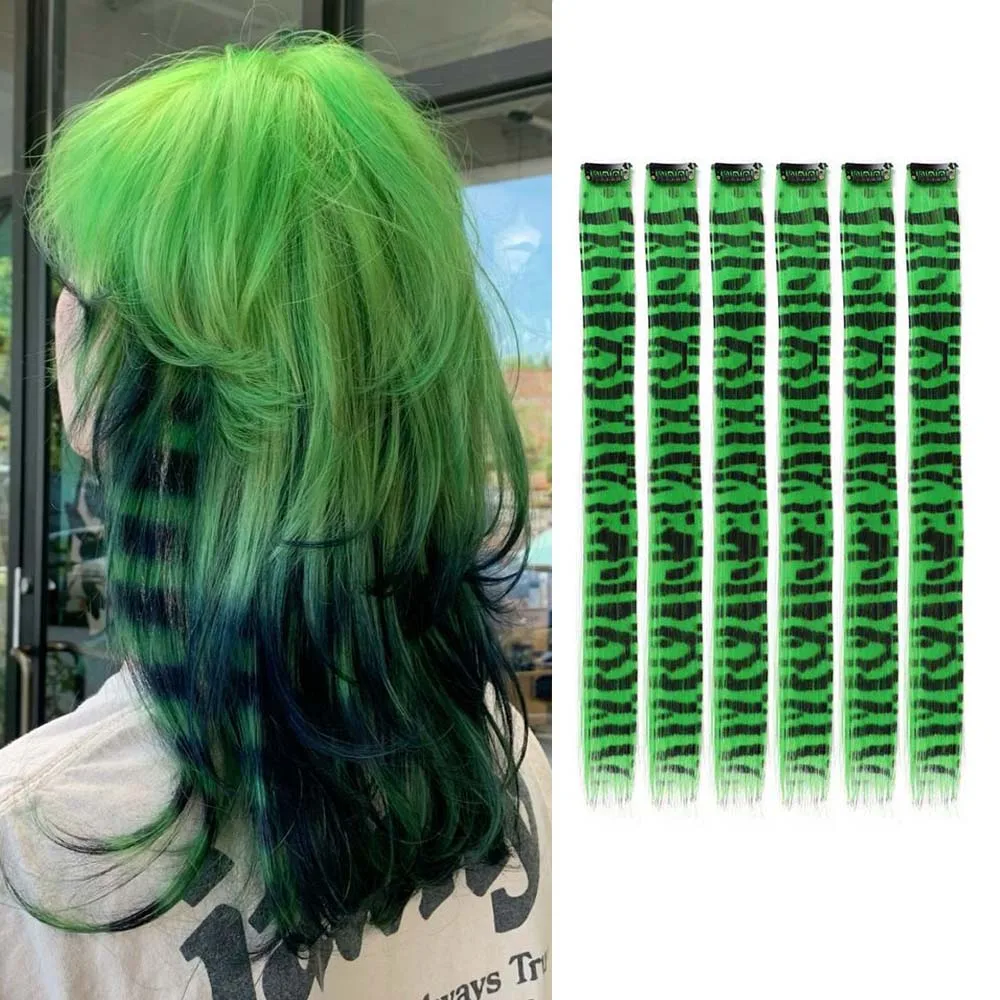 6 teile/satz Streifen Gedruckt Haar Bunte Lange Gerade Haarteile Synthetische Clip-in Haar Extensions für Den Täglichen Gebrauch Party Weihnachten