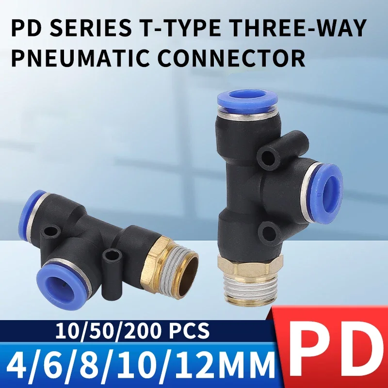 

PD Tee Air Pneumatic Fittings Quick Connector 4 6 8 10 12mm To Male Thread M5" 1/8" 1/4" 3/8" 1/2" Bsp Coupler