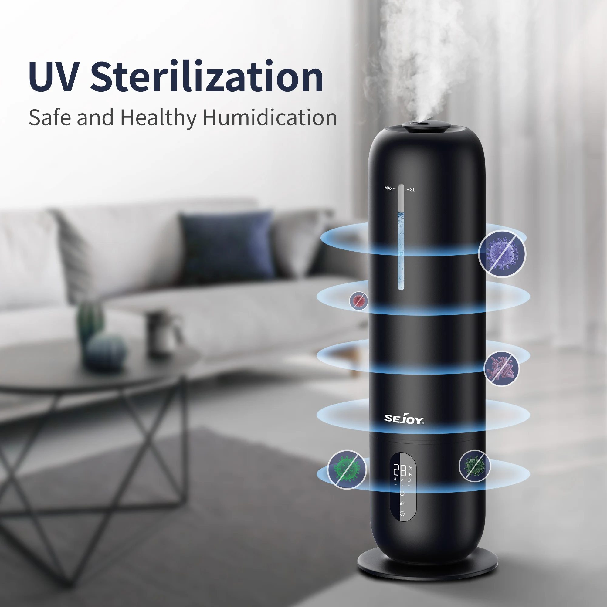 Sejoy-humidificador ultrasónico para habitación grande, difusor de aceite esencial, niebla fría, temporizador, humidificador de aire, adecuado para la Oficina y la familia, 8l 5 Venta de cadena de bolas online Sejoy-humidificador ultrasónico para habitación grande, difusor de aceite esencial, niebla fría, temporizador, humidificador de aire, adecuado para la Oficina y la familia, 8l - Imagen 3