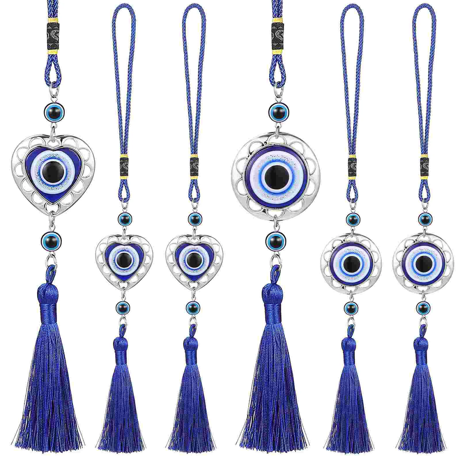 

6 Pcs Car Ornaments Window Decorations Rear View Camera Mirror Evil Eye Wall Hanging Tassel