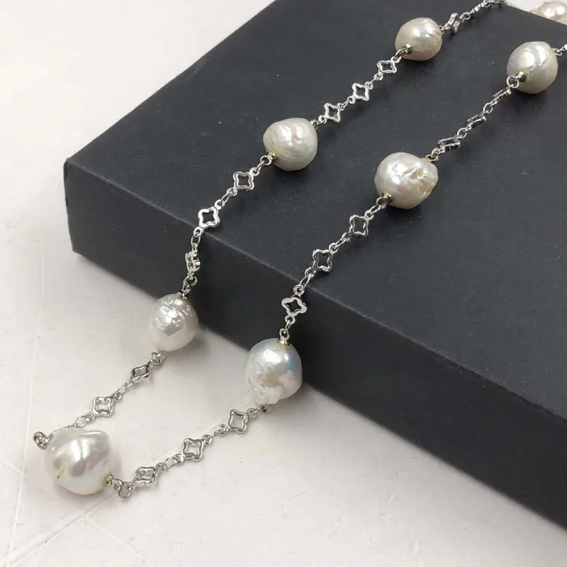 

{ELEISPL] 82cm Long 10-12mm White Furrow Freshwater Pearl Necklace Free Shipping #22010370