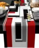 Red Black Boho Color Block Linen Table Runner Holiday Party Decor Geometric Abstract Table Runners Kitchen Dining Table Decor 1