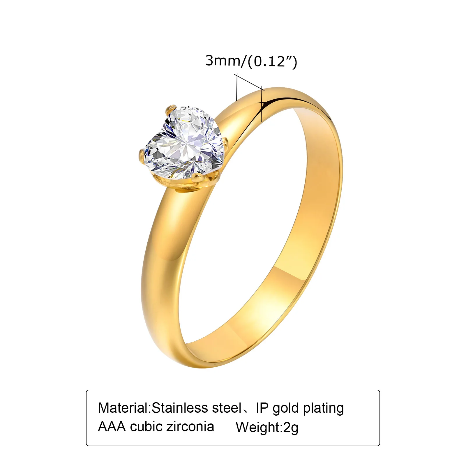 Vnox Classic Heart CZ Stone Engagement Rings for Women