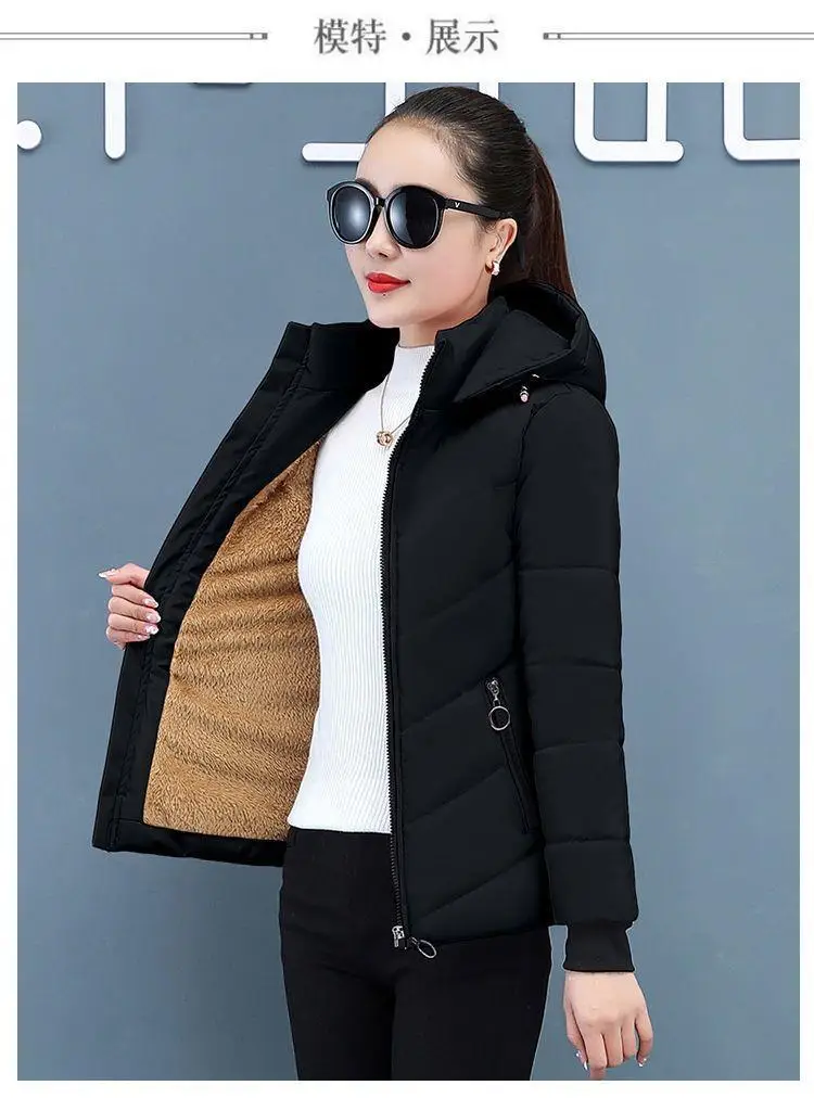 Women'S Short Winter Lambswool Down Cotton Jacket 2025 New Plus Velet Warm Cotton Coat Korean Loose Hooded Parkas Outerwear